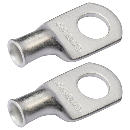 SELTERM 2pcs 8 AWG 5/16" Stud (Wide Pad) Tinned Copper Wire Lugs, Ring Terminals, Battery Cable Ends, 8 Gauge Ring Terminal Connectors, UL Marine Grade Battery Terminal Connectors
