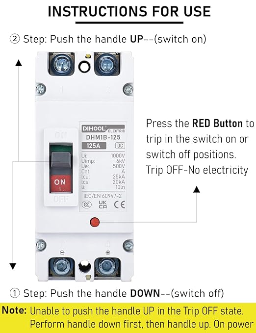 DIHOOL 125 Amp DC Circuit Breaker, Battery Disconnect Switch for Power Station Solar System