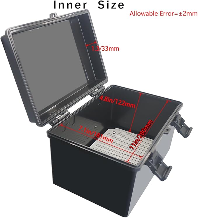 Junction Box, Hinged Black Cover IP67 Waterproof ABS Project Box with Mounting Plate Electrical Box Enclosure with Wall Bracket 11.8 x 7.9 x 6.7inch(300x200x170mm)