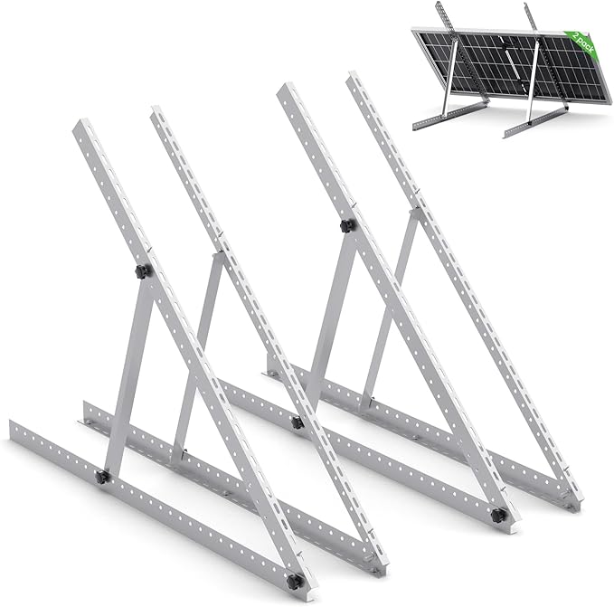 41in Adjustable Solar Panel Mount Brackets with Foldable Tilt Legs, Aluminum Mounting Stand for 100W-400W Panels, Roof, RV, Boat, Off-Grid Systems (2 Sets)