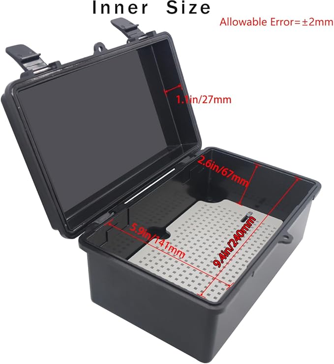 Junction Box, Hinged Black Cover IP67 Waterproof ABS Project Box with Mounting Plate Electrical Box Enclosure with Wall Bracket 10.2 x 6.3 x 4.3inch(260x160x110mm)