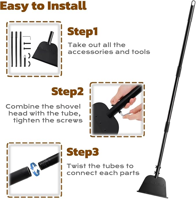 Flat Shovel, Ice Scraper & Ice Chopper, 54 Inch Garden Cleaning Scraper with Adjustable Handle, Heavy Duty Snow Shovel Tool for Driveway Sidewalk Road Outdoor Cleaning