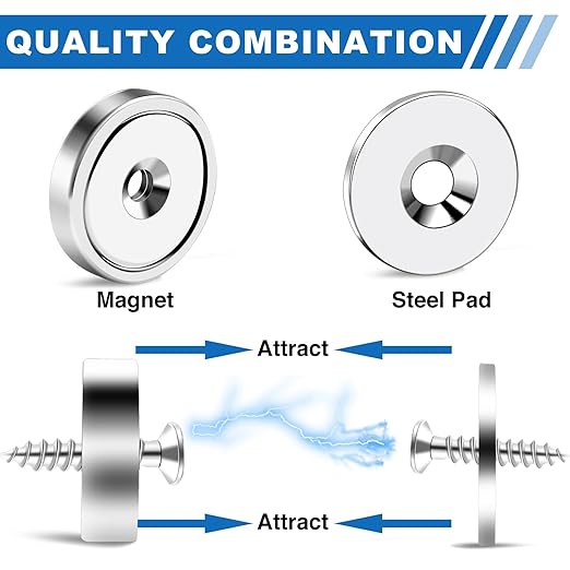 LOVIMAG 12pc Neodymium Rare Earth Magnets, Strong with Countersunk Hole & Iron Sheet, 20lbs Force Cabinet Magnets with Screws for Door & Mounting, 0.63x0.19inch