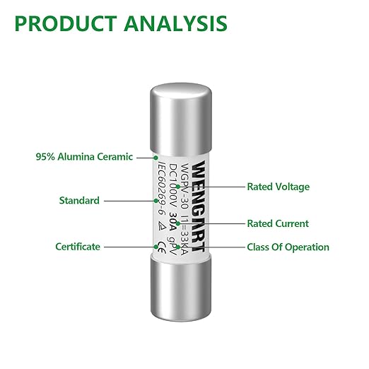 Wengart Solar Fuses WGPV-30,DC1000V 30Amp,10x38mm,I133kA,Fast Photovoltaic Fuses for Solar Photovoltaic Applications,10pcs