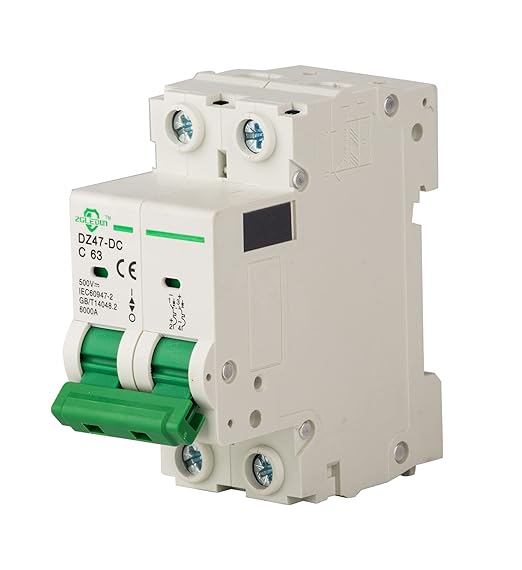 DC Miniature Circuit Breaker, 2 Pole 40 Amp, 250V-500VDC, 6kA Din Rail Mount Breaker with Thermal Magnetic Trip, DZ47-63 C40 2P, DC Solar MCB