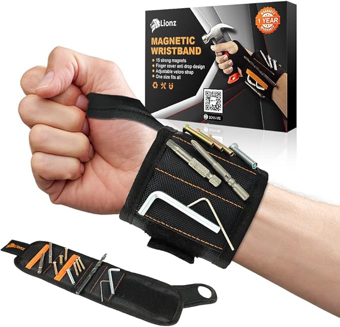 Lionz Magnetic Wristband with Thumb Loop - Perfect Stocking Stuffers Tool Belt Wrist Magnet for Holding Screws, Nails and Drill Bits - Powerful Wrist Magnetic Screw Holder for Men, Women, Carpenter