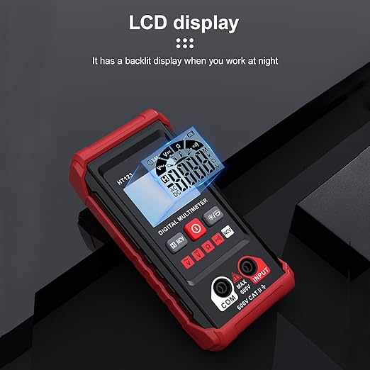 HT Automatic Digital Multimeter, 2000 Counts Smart Digital Multimeter Non Contact Volt DC Amp Meter Tester Digital Voltmeter for Ac/Dc Voltage Electric Meter Tester Tool (Red)