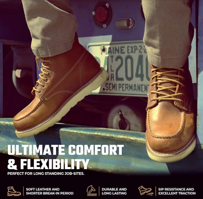 Golden Fox Work Boots 6" Men's Moc Toe Wedge Comfortable Boot for Construction