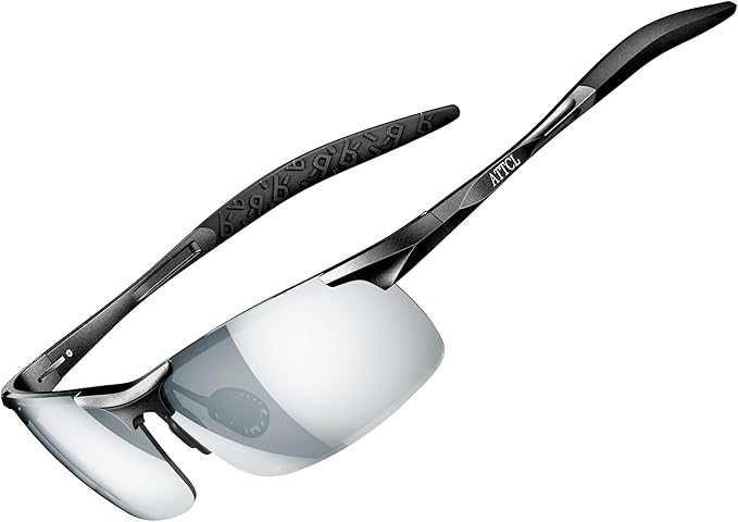 ATTCL Polarized Sunglasses Men Sports: UV Protection Anti Glare Wrap Around Lightweight Metal Driving Fishing Golf Running