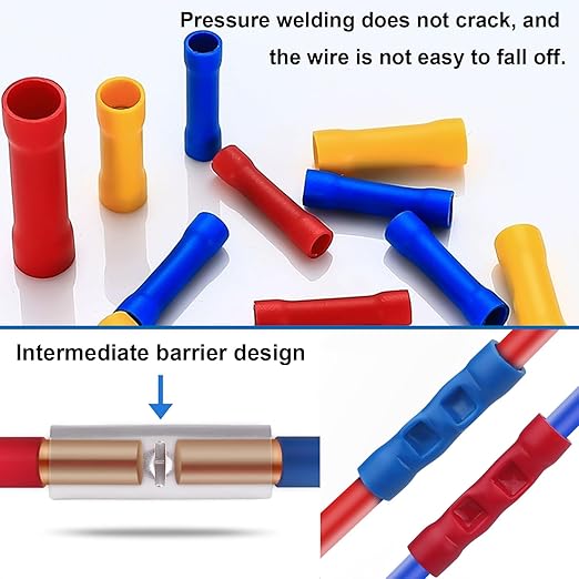 smseace 210 Pcs Butt Splice Connectors Kit 22-10AWG Butt Wire Connectors Assorted Butt Splice Crimp Connectors Wiring Straight Crimps Terminals for 22,20,18,16,14,12,10 Gauge Wires