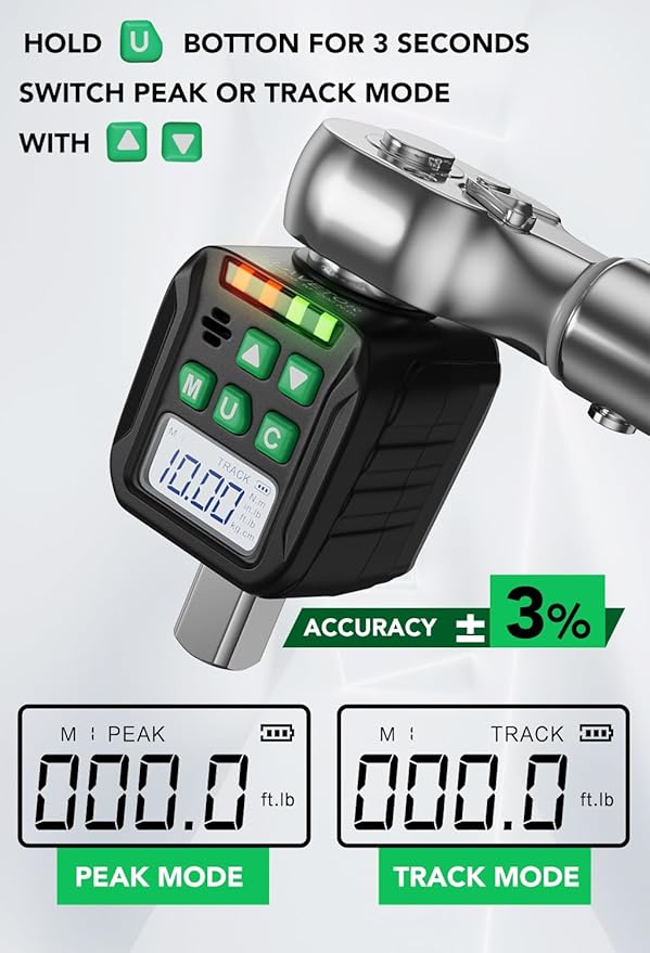 Digital Torque Wrench Adapter Set 1/2" Drive,Electric Wrenches,Snap on Digital Inch Pound Torque Wrench,1/4",3/8" Torque Adapter for Car,Motorcycle & Automotive (7.4-147.5 Ft-lb/10-200 Nm)