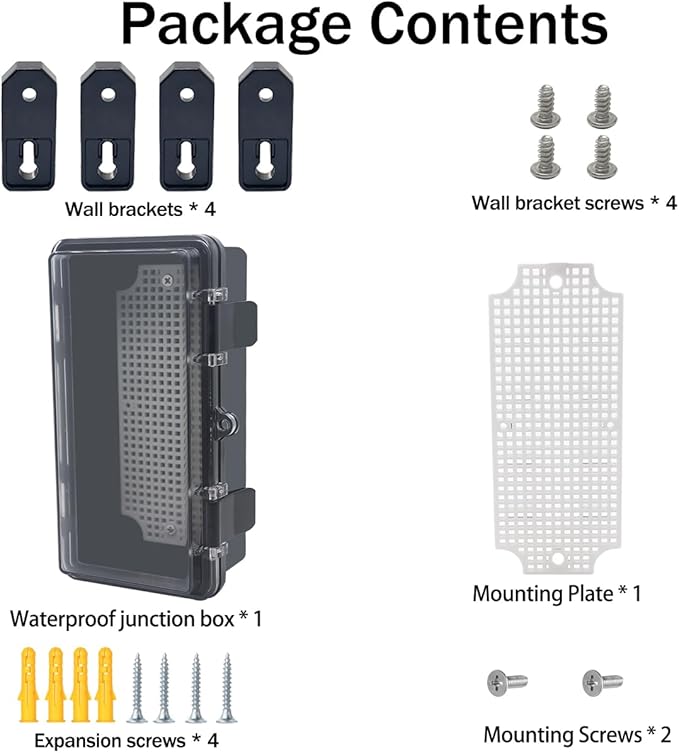 Junction Box, Hinged Black Clear Cover IP67 Waterproof ABS Project Box with Mounting Plate Electrical Box Enclosure with Wall Bracket 7.9 x 3.9 x 2.8inch(200x100x70mm)