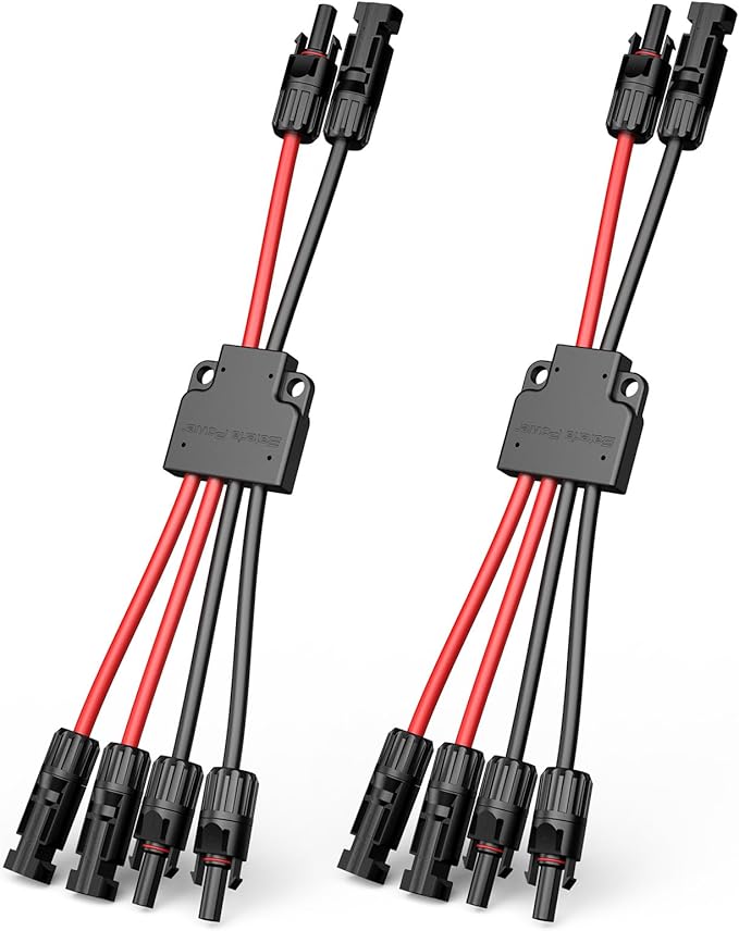 Bateria Power Solar Connectors for 2 Solar Panels, IP68 Waterproof Solar Panel Connectors Splitter, 4 to 2 Y Branch Parallel Adapter for Solar Cable Extension, 2PCS
