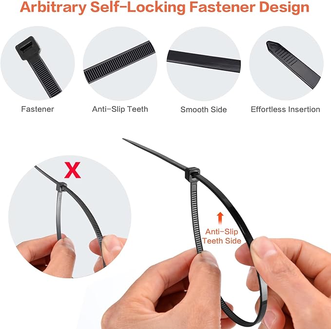 Zip Ties 1000pcs Black Cable Zip Ties 12 Inch Heavy Duty Plastic Wire Ties with 50lbs Tensile Strength Self-Locking Black Nylon Ties Wraps for Indoor and Outdoor Home Office