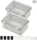 Zulkit 2pcs Junction Box ABS Plastic Dustproof Waterproof IP65 Electrical Boxes Hinged Shell Outdoor Universal Project Enclosure Clear Cover with 2 Cable Glands 5.9 x 3.9 x 2.8 inch (150x100x70 mm)