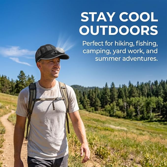 Solar Rechargeable Peak Cap USB Breathable Sport Fan Hat with Cooling Fan, Outdoor Running Hiking Fishing