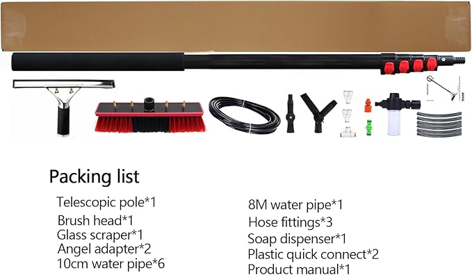 20ft Window Cleaning Pole Kit with Squeegee Extension Pole, Solar Panel Cleaner, Soap Dispenser, High Washing Tool