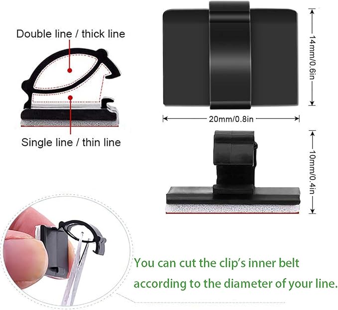 Cable Clips Self with 3M Adhesive Cord Organizer, Wire Holder Clamp Management Sticky for Desk Car Dash Cam Tables Wall, Black 30pcs