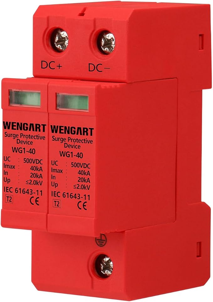 Wengart Surge Protective Arrester Device,DC500V 2P 20~40kA 36mm DIN Rail Mount,Low Voltage Arrester Device for Lightning Protection Power Distribution and Control Appliances
