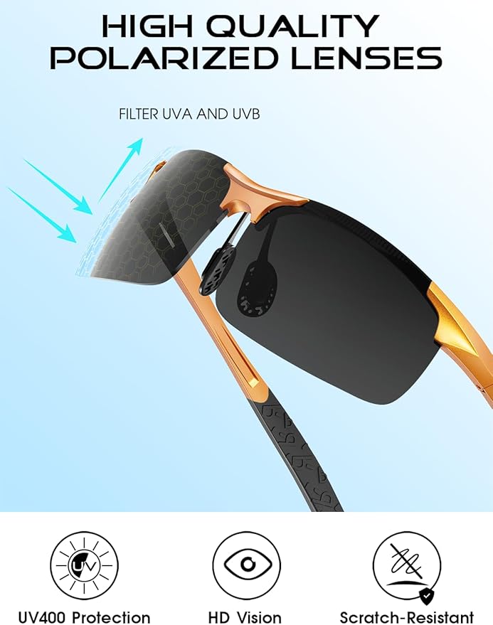 ATTCL Polarized Sunglasses Men Sports: UV Protection Anti Glare Wrap Around Lightweight Metal Driving Fishing Golf Running
