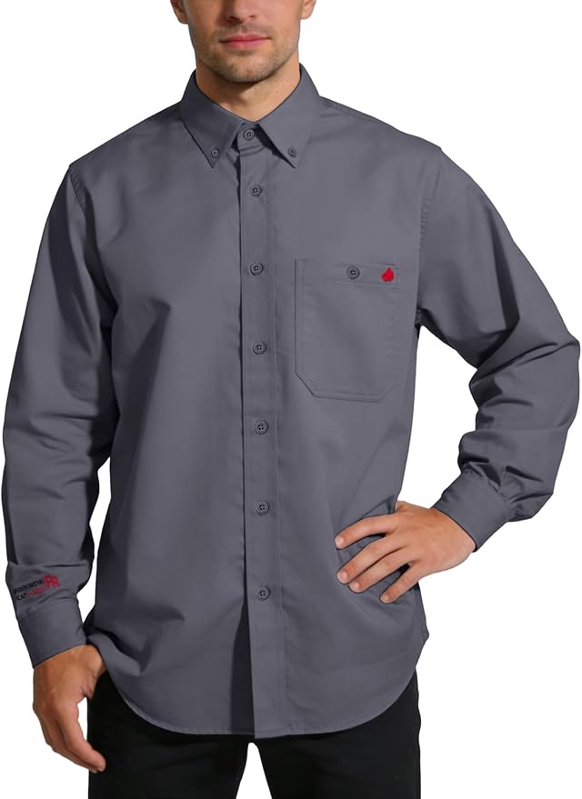 WORKWEYA FR Welding Shirts 7.5oz Cotton Button Down Flame Resistant Shirt for Men