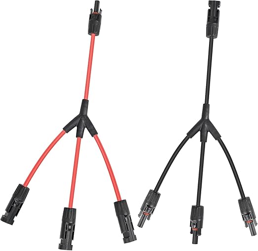 Solar Y Branch Connectors, 1500V DC, 30A, PPO Material, 3-to-1 Parallel Adapter for Solar Panels, 1 Pair(M/FFF+F/MMM, Y-Branch)