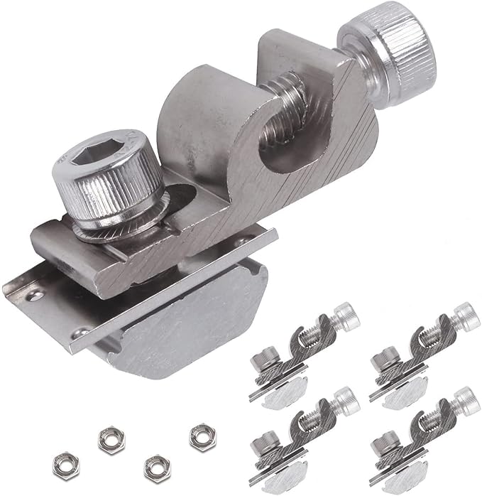 4Sets Solar Panel Photovoltaic Bolt-On Coupling Earthing Ground Lug Cable Clamp Ground Clamp with Lay in Lug for Bare Wire and Pipe