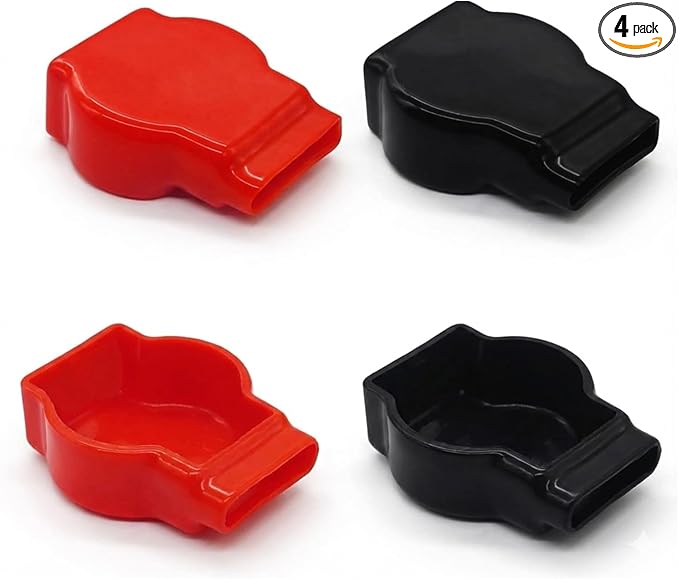 Battery Terminal Covers 4 Pack (2 Red 2 Black), Flexible PVC Insulating Caps for SAE Top Post Battery Clamps, Dust & Moisture Protection, Anti-Corrosion Terminal Boots for Car Truck RV Boat Marine