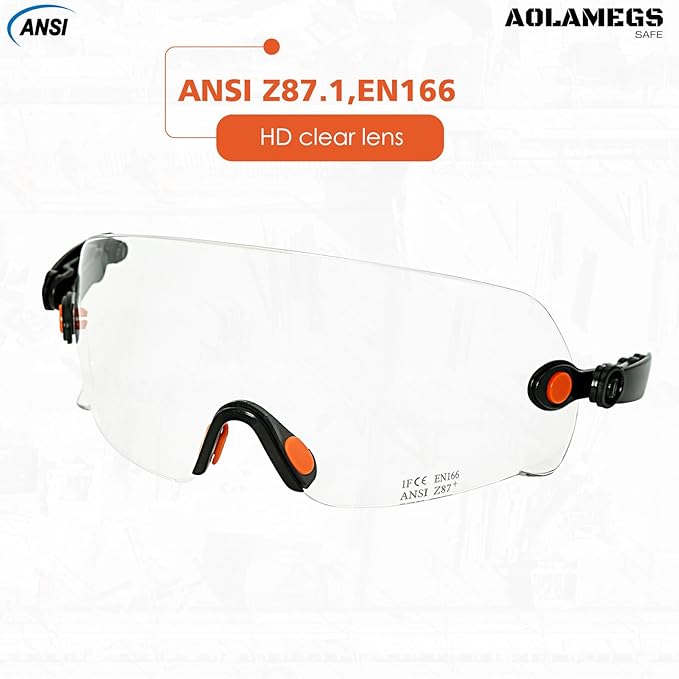 ANSI Z87 Safety Glasses - OSHA Construction Hard Hat Visor Accessories,Build in Clear/Tinted Lens Eye Protector