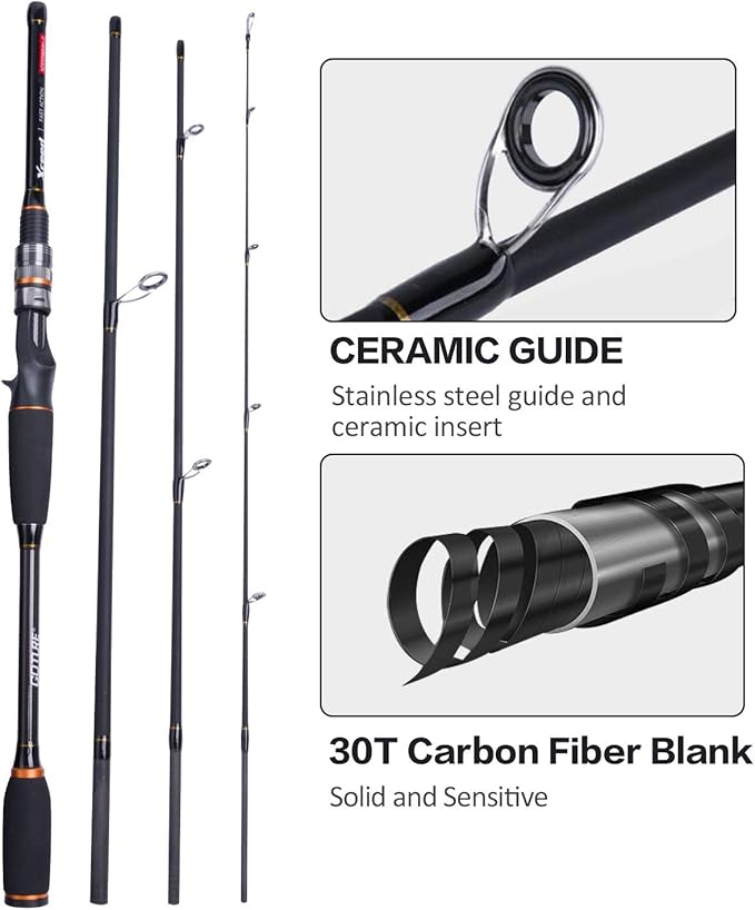 Goture Travel Fishing Rods, 4 Piece Fishing Pole with Case/Bag, Casting/Spinning Rod,Ultralight Fishing Baitcasting Rod 7ft for Saltwater Trout, Bass, Walleye, Pike