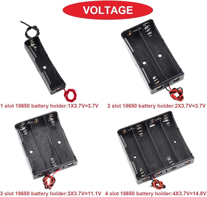 12Pack 18650 Battery Holder Bundle with Wires,3x1 18650 Battery Holder 3.7V,3x2 18650 Battery Holder 7.4V,3x3 18650 Battery Holder 11.1V,3x4 18650 Battery Holder 14.8V,with Leads,for DIY