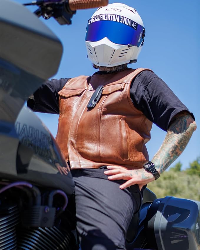 First Mfg Co - Lowside - Mens Motorcycle Biker Riding Canvas, Leather, Twill, Perforated Leather Vest