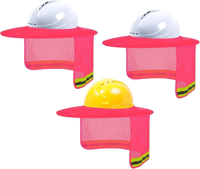 TCCFCCT Hard Hat Sun Shade Full Brim, Mesh High Visibility Hard Hat Visor Neck Shade Accessories, (Hats Not Included), Pink 3 Packs