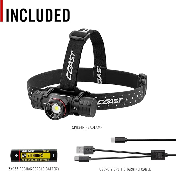 Coast® XPH34R 2700 Lumen USB-C Rechargeable-Dual Power LED Headlamp withPURE Beam® Twist Focus™ and Magnetic Base