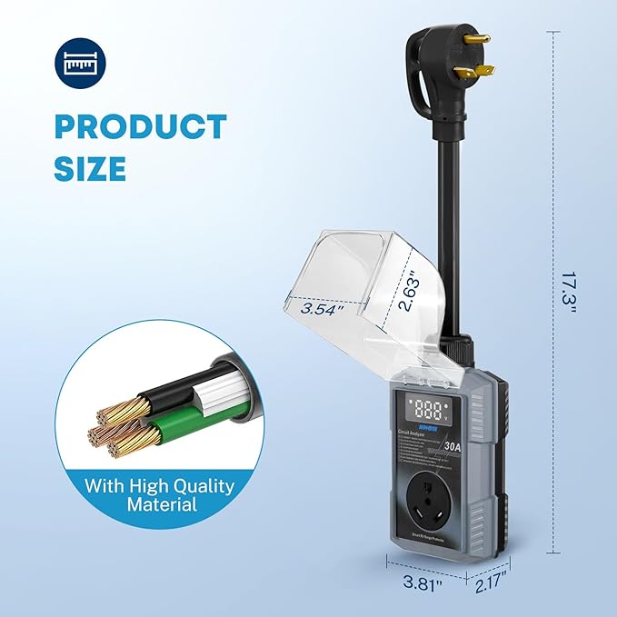 Kohree RV Surge Protector 30 Amp 10000 Joules with High/Low Voltage Protection, Smart 30 Amp RV Surge Protector Waterproof, Circuit Analyzer w/LED Display for RV Camper, Auto Shut Off