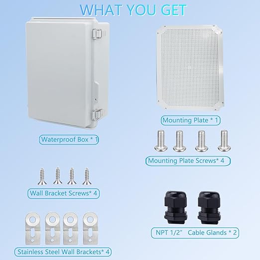 Outdoor Waterproof Box,IP67 ABS Junction Box Electrical Enclosure with Stainless Steel Latch, Hinged Cover Electric Box with Wall Brackets 15.7" Dx11.8 Wx7.1H