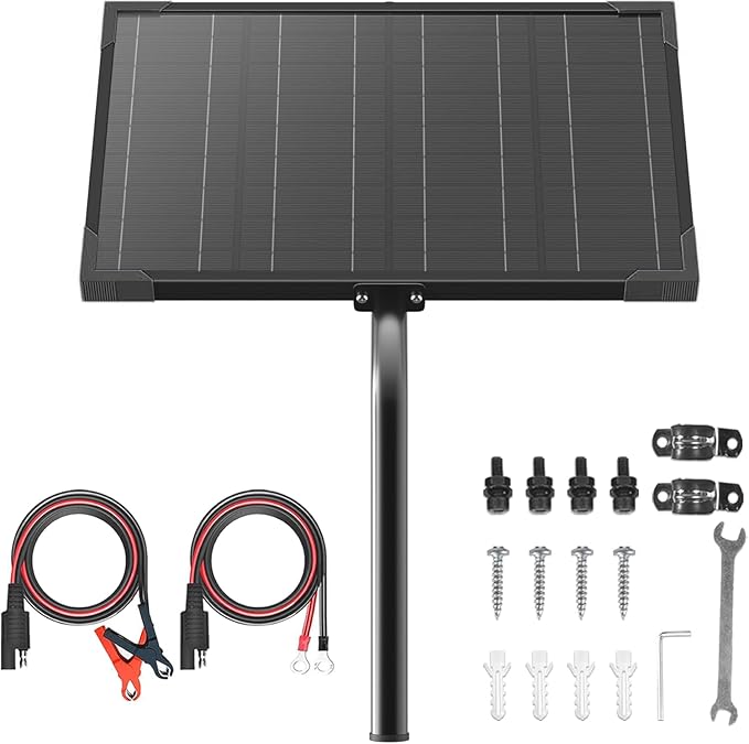 Voltset 20W 12V Solar Battery Charger & Maintainer with Built-in MPPT Charge Controller, Tubular Bracket, SAE Cables, Solar Trickle Charger 12 Volt Solar Panel for Gate Opener & Electrical Fence