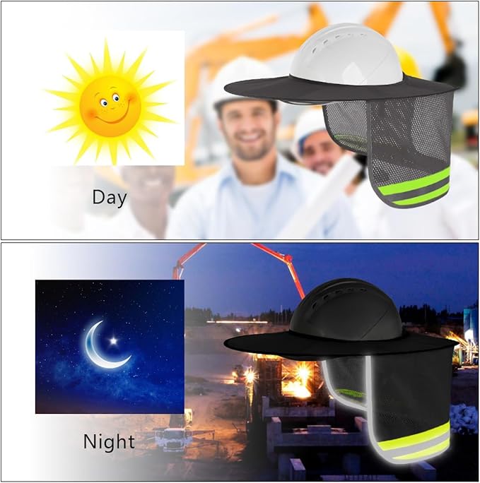 4 Pack Hard Hat Sun Shade - Full Brim Mesh Sun Shield with Reflective Strip Visor