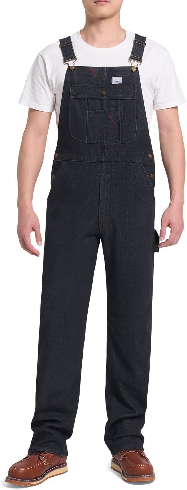 HISEA Mens Denim Bib Overalls, Men's Regular Fit Overall Flex Workwear with Adjustable Straps and Convenient Tool Pockets