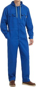 Mens Cotton Blend Long Sleeve Coverall Multi Pockets Zip Overall Mechanic Work Jumpsuit with Hood