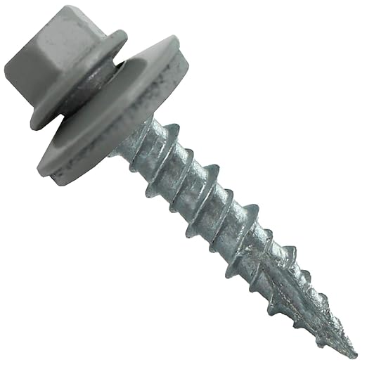 Metal Roofing Screws: (250) 10 x 1 Light Gray Hex Head Sheet Metal Roof Screw. Self Starting Metal to Wood siding Screws. EPDM Washer. Colored Head