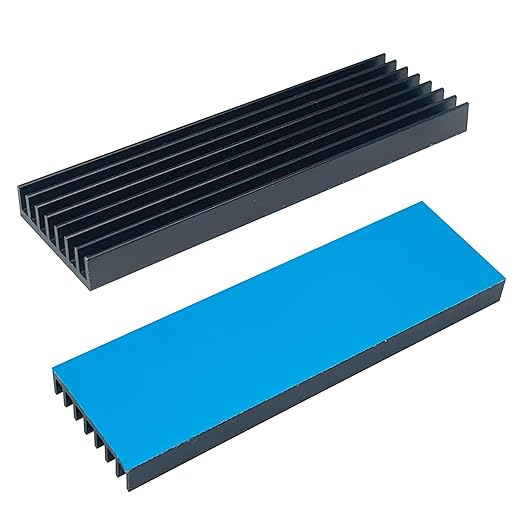 2Pcs Black Aluminum Heat Sink with Thermal Conductive Adhesive Tape, 70×22×6mm Heatsink Cooler for Cooling M.2 Drive PC/PS5 SSD