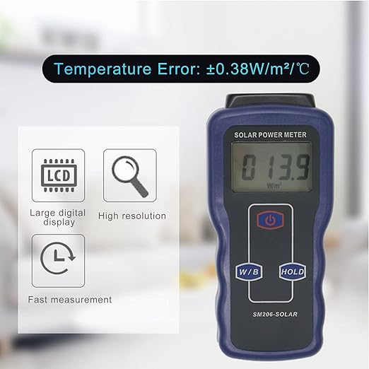 Digital Solar Power Meter, Digital Solar Energy Meter Sun Light Energy Measuring Tester Sun Light Radiation Testing Instrument Digital High Precision