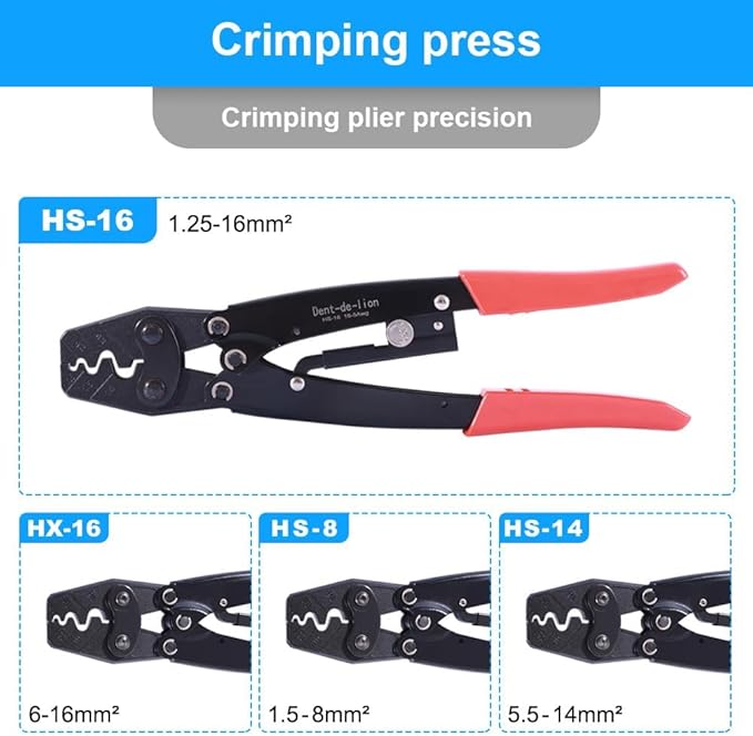 Crimping Pliers Crimping Tool for 50 Amps 600V Connector Cutting Wire Terminal HS-16 1.25-16mm²,Clamp Terminal Cable Lugs Cutter Crimping Pliers Crimping 16-5AWG