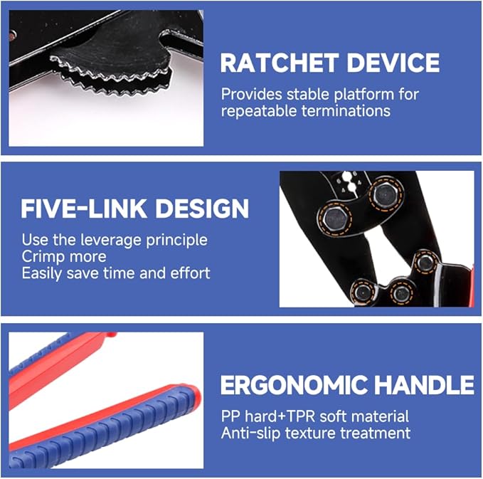 HKS Hex Crimping Tool for 16–2 AWG, Battery Lug Crimper for SB50 SB120 SB175 Power Connectors, 50/75/120A Hex Crimper for Jumper Cables, Solar & Non-Insulated Butt Connectors