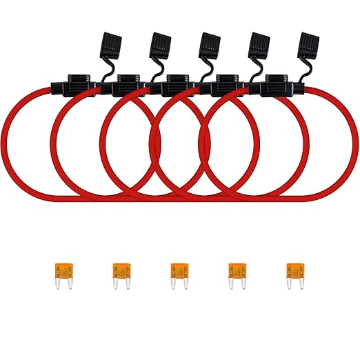 MuHize Inline Fuse Holder - Upgraded 14AWG Waterproof Mini Fuse Holder with 5A ATM Mini Blade Fuses, 5 Pack Line Fuses Holders for Automotive Marine RV