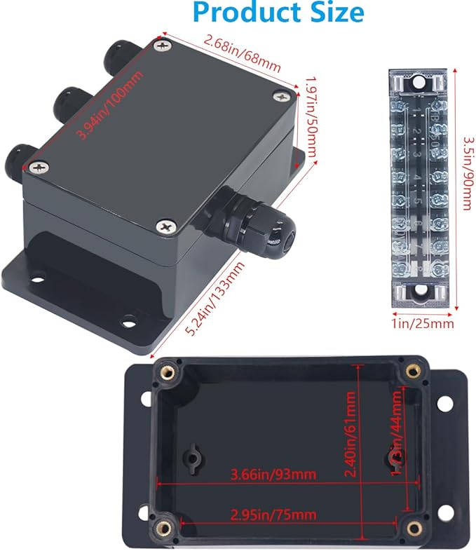 Project BoxI P67 Outdoor Waterproof Box Electronic Junction Box with 15A 600V 8P Barrier Terminal 1IN/3Out Electrical Boxes 3.9x2.7x2 inch