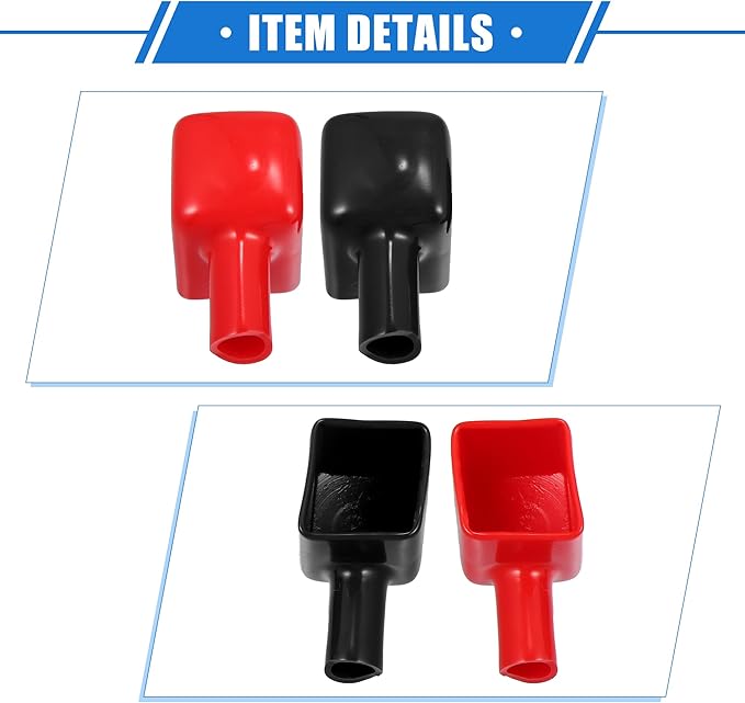 1 Pair Battery Terminal Insulation Covers, 7mm 0.28" Car Battery Positive Negative Post Cap Universal for Motorcycle Truck Durable PVC Red Black