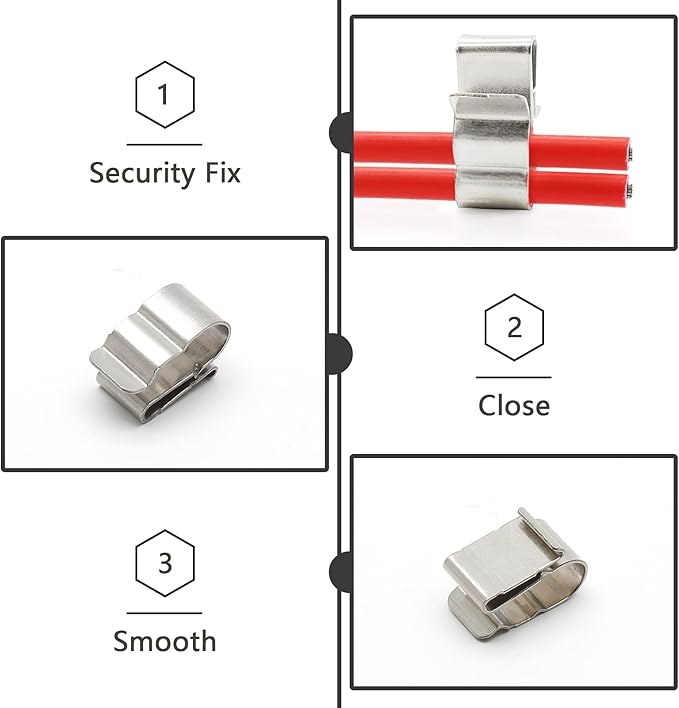 50Pcs Trailer Frame Wire Clips, 19mm Length Solar Panel Wire Clips, 304 Stainless Steel Cable Clamps Double-Wire Clips for PV Wiring Boat Cable