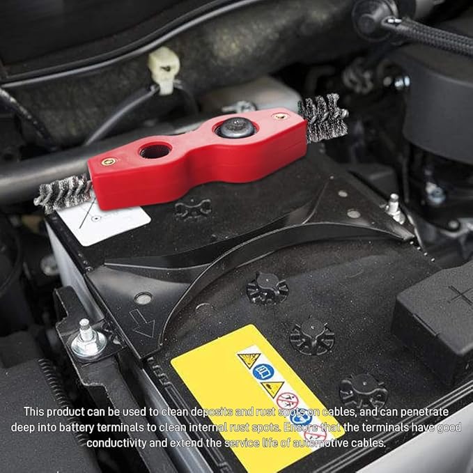 4 in 1 Car Battery Cleaning Brush, Battery Terminal Cleaner, Anti-Rust Auto Battery Cleaner with Steel Wire, Car Accessories Vehicle Machine Parts Clean Tools for Most Vehicles (Red)
